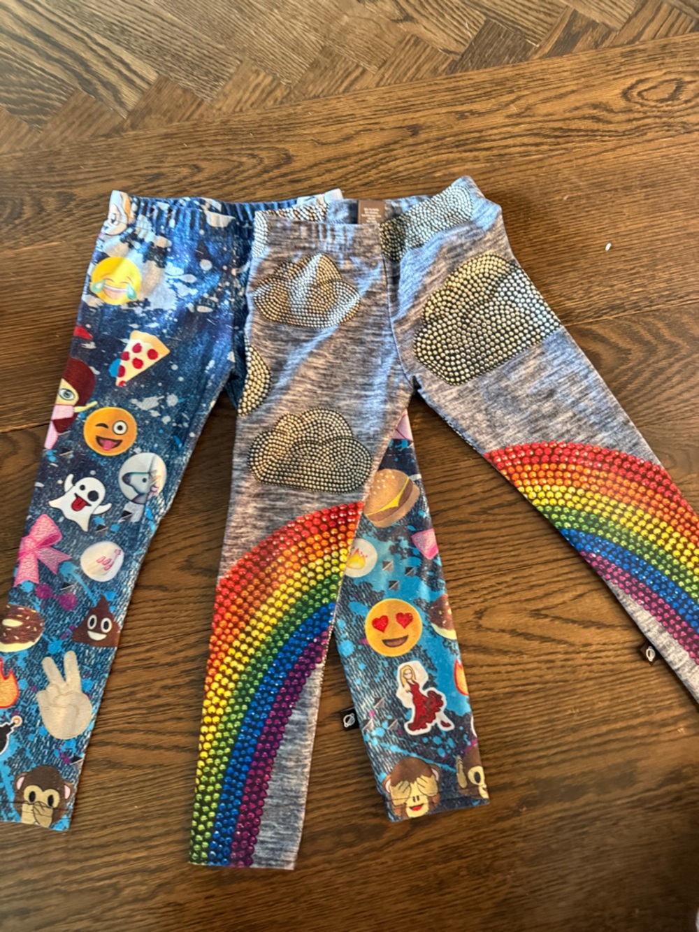 Terez Kids Rainbow, Emoji & Studded Heart Leggings - Blue/Multicolor